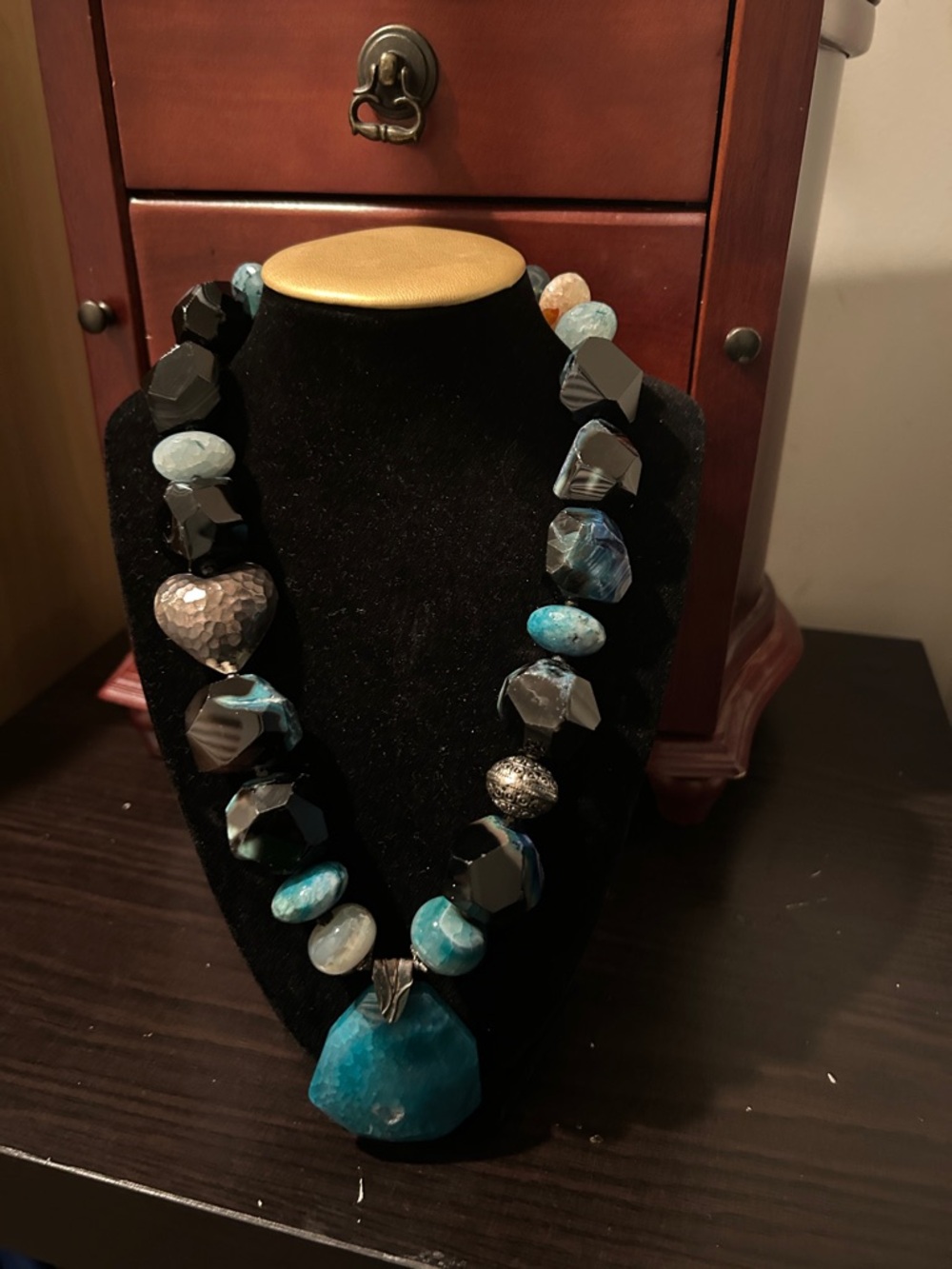 Statement Turquoise & Black Chunky Beaded Necklace OOAK